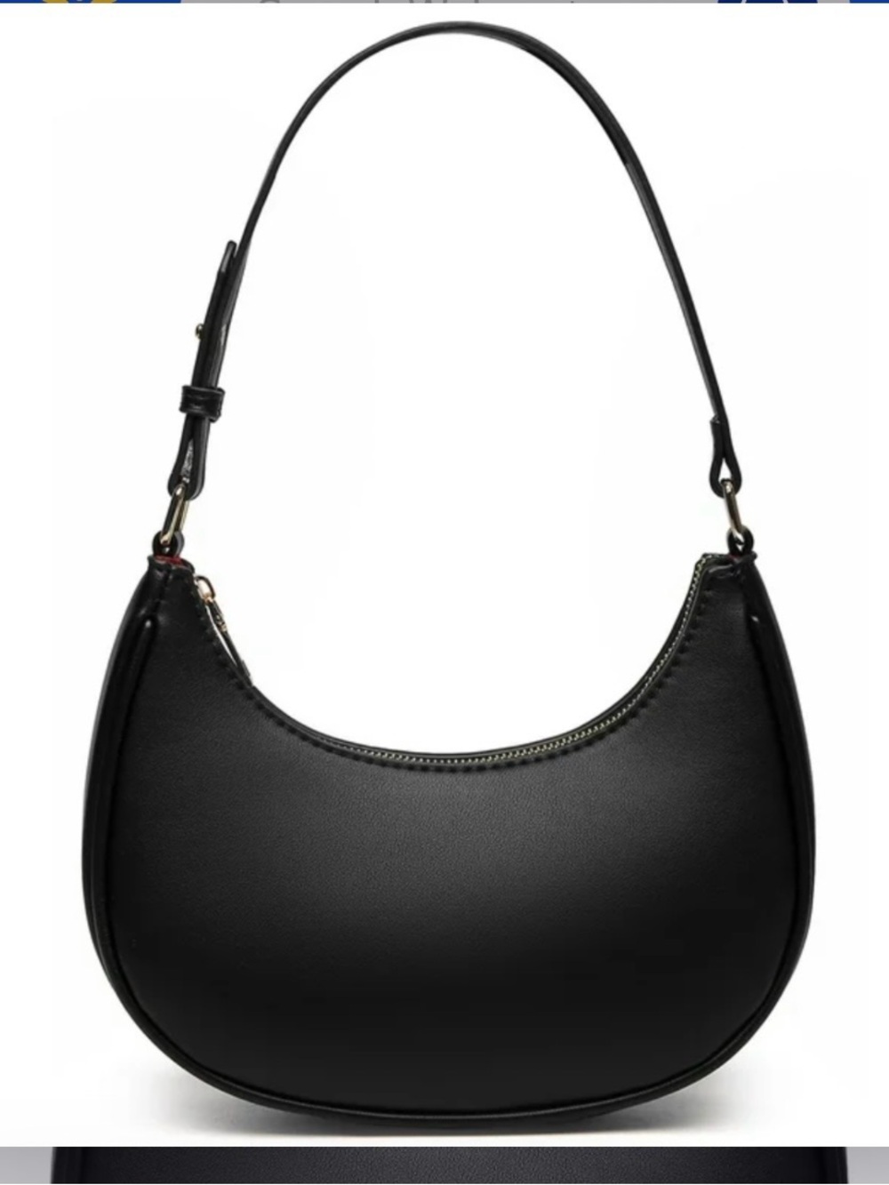 Barabum-Classic Crescent Shoulder Bag with Zipper Closure. Black